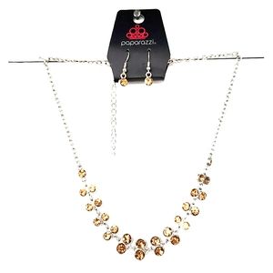 Paparazzi Necklace and Earrings Set Amber Silver